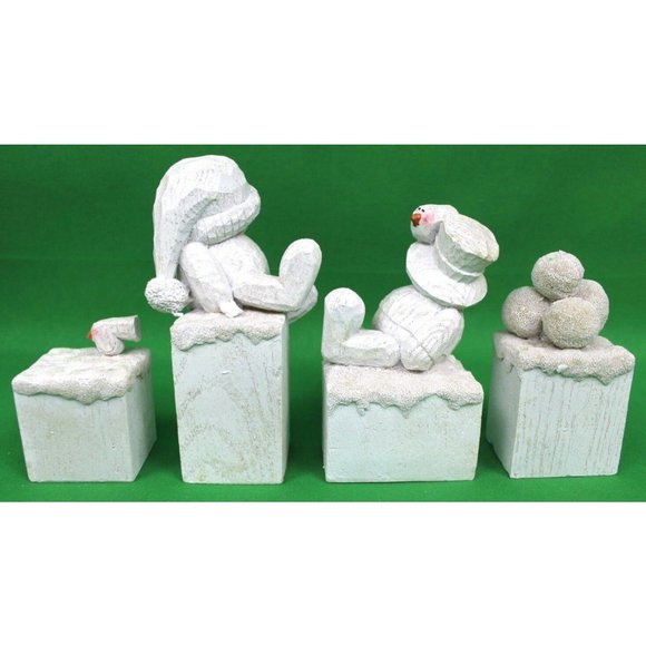 4 Piece SNOW Snowman Figurine Holiday Christmas Decor - Picture 2 of 3